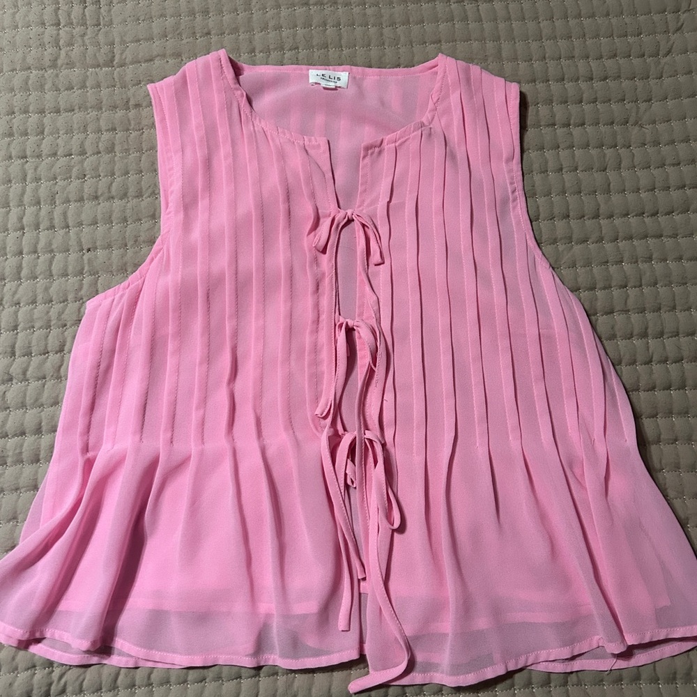 Elle Pink Sleeveless Blouse with Front Tie